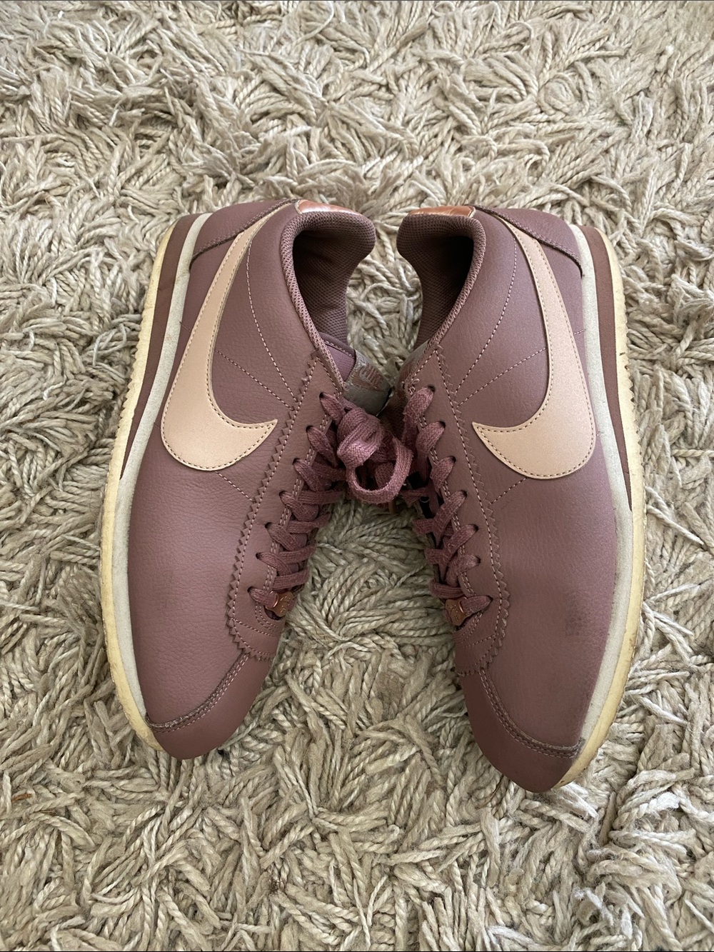 Nike Women’s Cortez Sneakers in Dusty Mauve with Pale Pink Swoosh 10